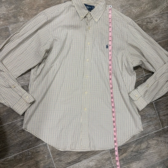 Ralph Lauren Classic Fit Long Sleeve Button Shirt Beige Navy Check Sz L 16.5 - Picture 4 of 9